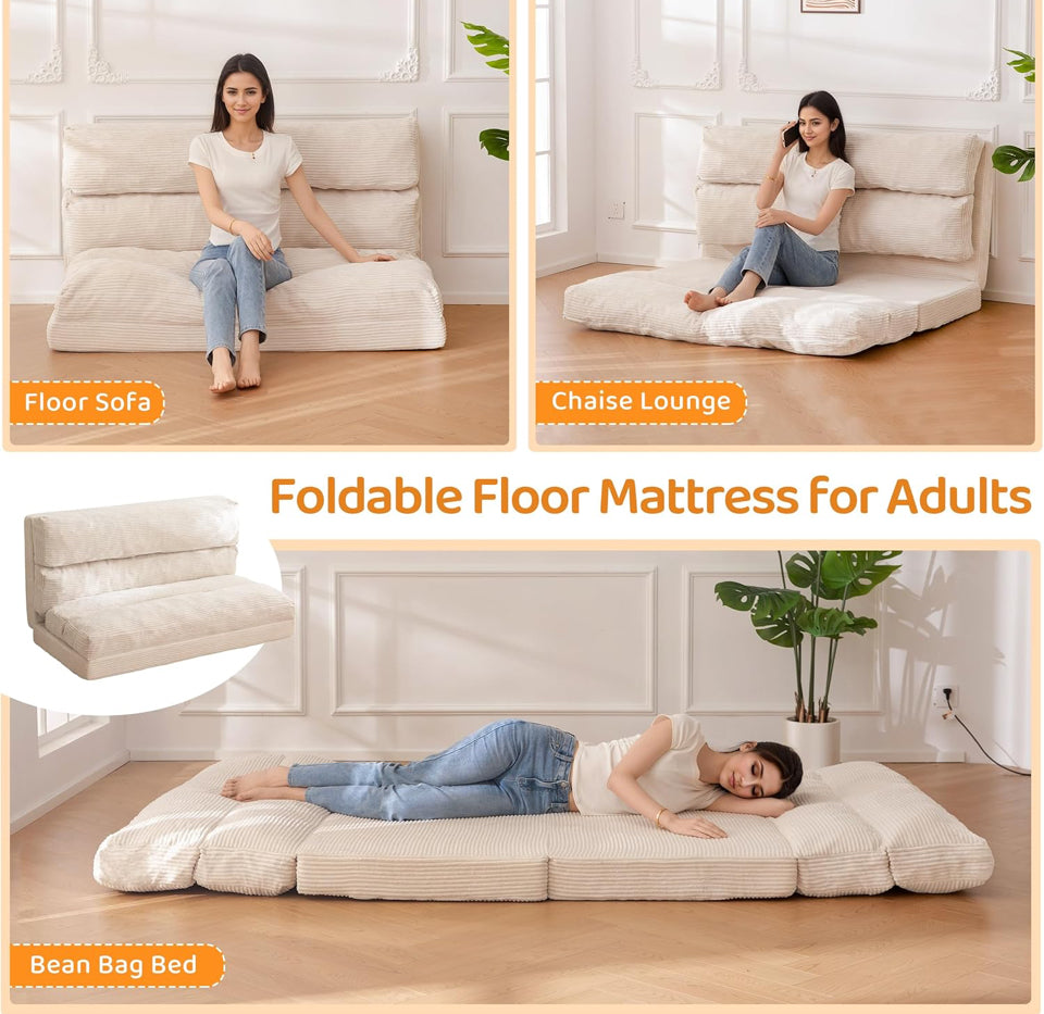 Open Box BYBYME Giant Bean Bag Chair & Bed - Foldable Bean Bag Couch for Adults with Removable Faux Fur Cover for Living Room, Bedroom