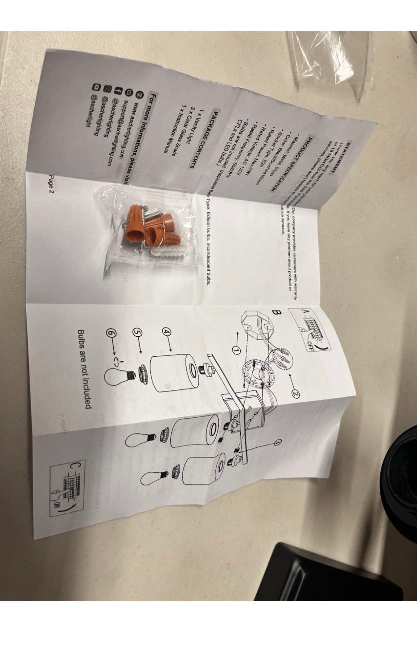 Open Box New Ascher Bathroom Vanity Light Fixtures, 3 Light Wall Sconces Lighting