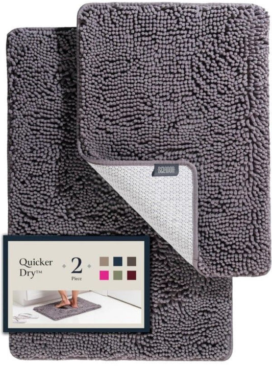 Brand New BELADOR 2 Piece Bathroom Rugs Bath Mat Set - Soft Plush Chenille Non-Slip Bath Rug With Rubber Backing, Ultra Absorbent Bathtub Mat - 30x20