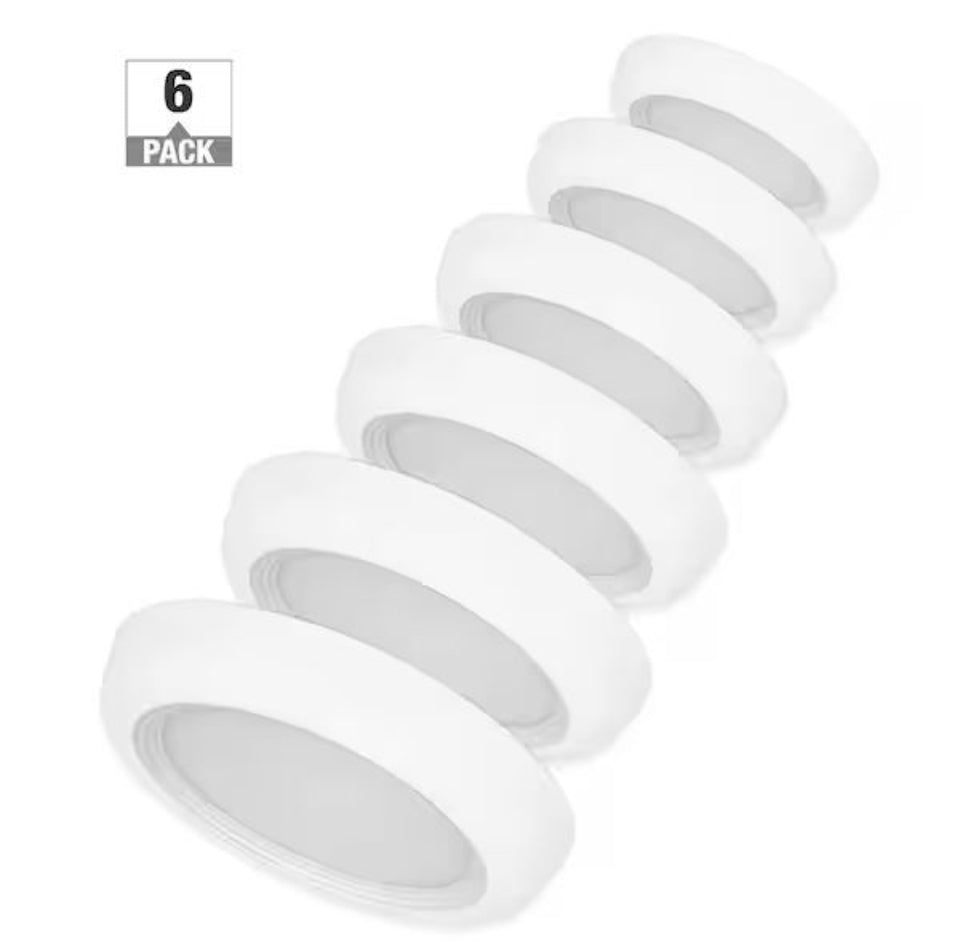 Open Box Commercial Electric (6 in. LED Flush Mount Light Fixture 800 Lumens Soft White 3000K Dimmable J-Box Compatible For Sensitive Eyes (6-Pack)