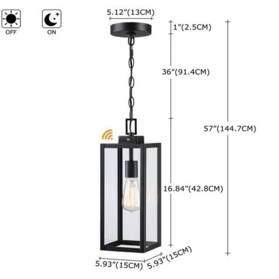 Hukoro Alfa 17 in. 1-Light Matte Black Outdoor Hanging Lantern Pendant Light with Clear Glass Dusk t