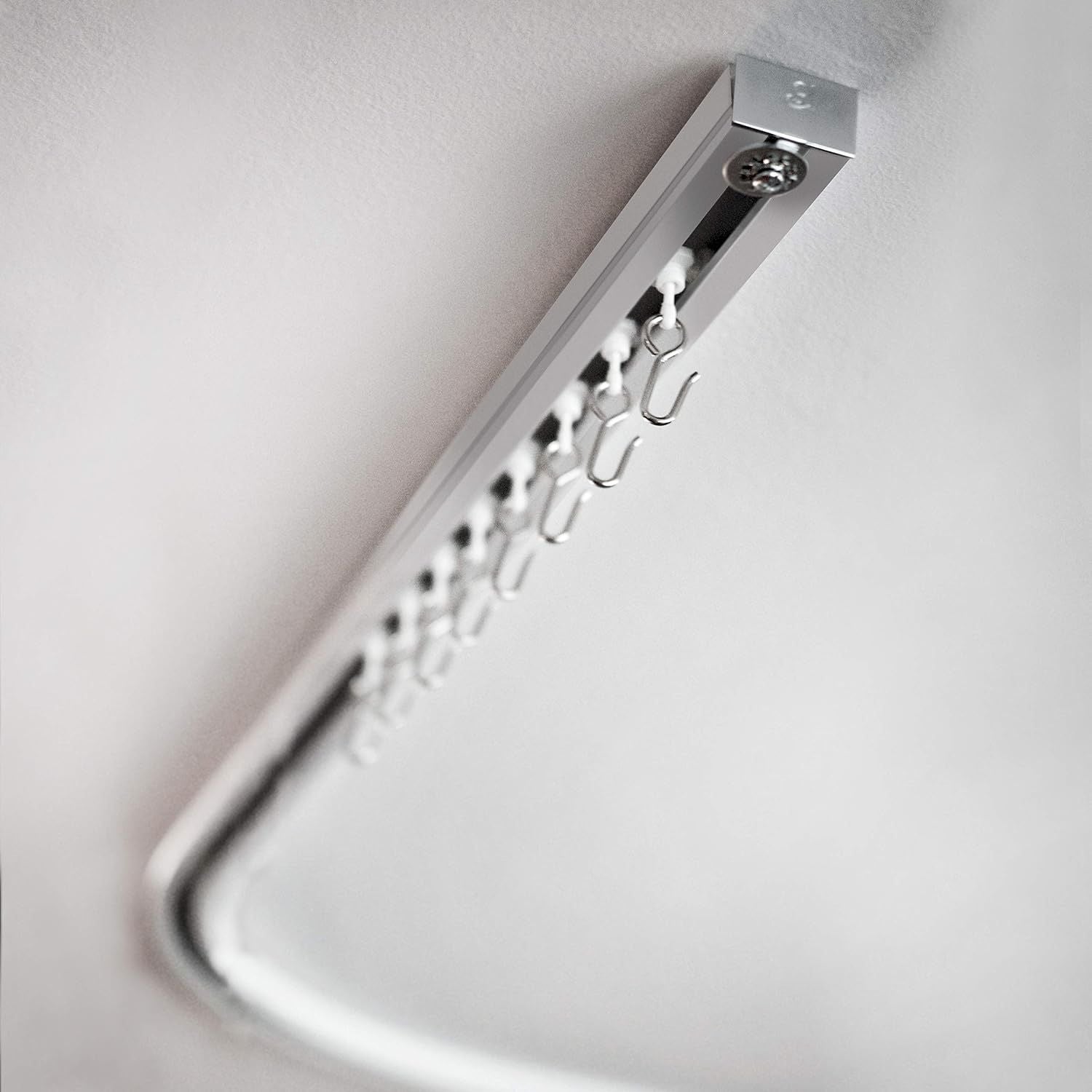Room/Dividers/Now Corner Ceiling Track Set for Curtains with Hooks - 90 Degree Angle (Silver) | Ceiling Curtain Track Set for Corner | Curved Curtain - Selzalot