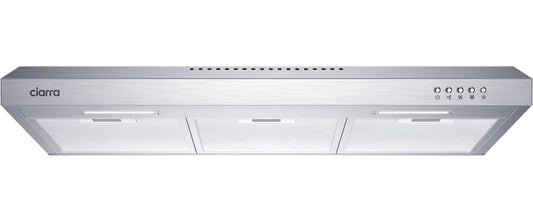 CIARRA ductless 30 inch under cabinet range hood in stainless steel with mesh filters and mechanical push button controls