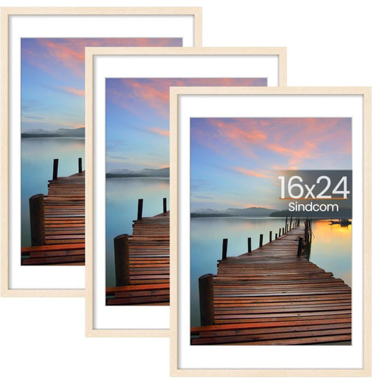 Sindcom 16x24 Poster Frame 3 Pack, Picture Frames with Detachable Mat for 14x20 Prints, Horizontal and Vertical Hanging Hooks for Wall Mounting - Selzalot
