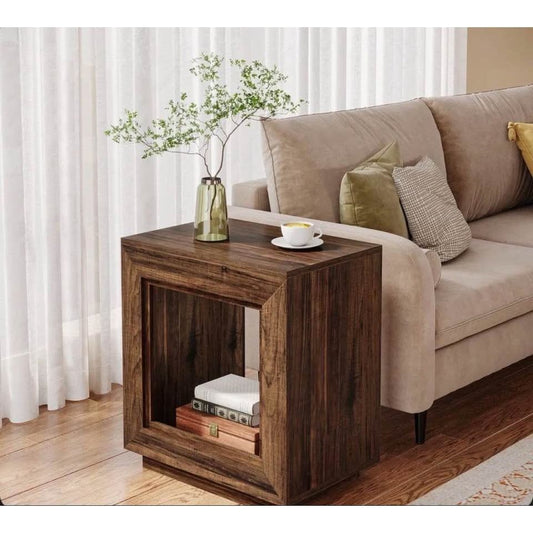 Millwood Pines Danquiel 24" farmhouse end table with rustic finish and storage shelf