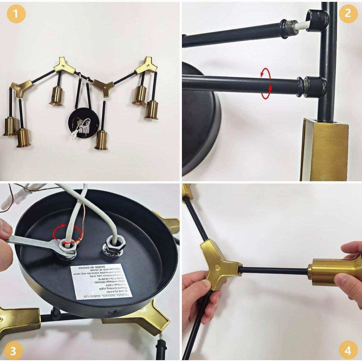 Epinl Modern Sputnik Light Fixture 6-Lights Chandelier Black and Gold Chandelier Metal Semi Flush Mount Ceiling Light for Bedroom Living Room Hallway.E26 Socket - Selzalot