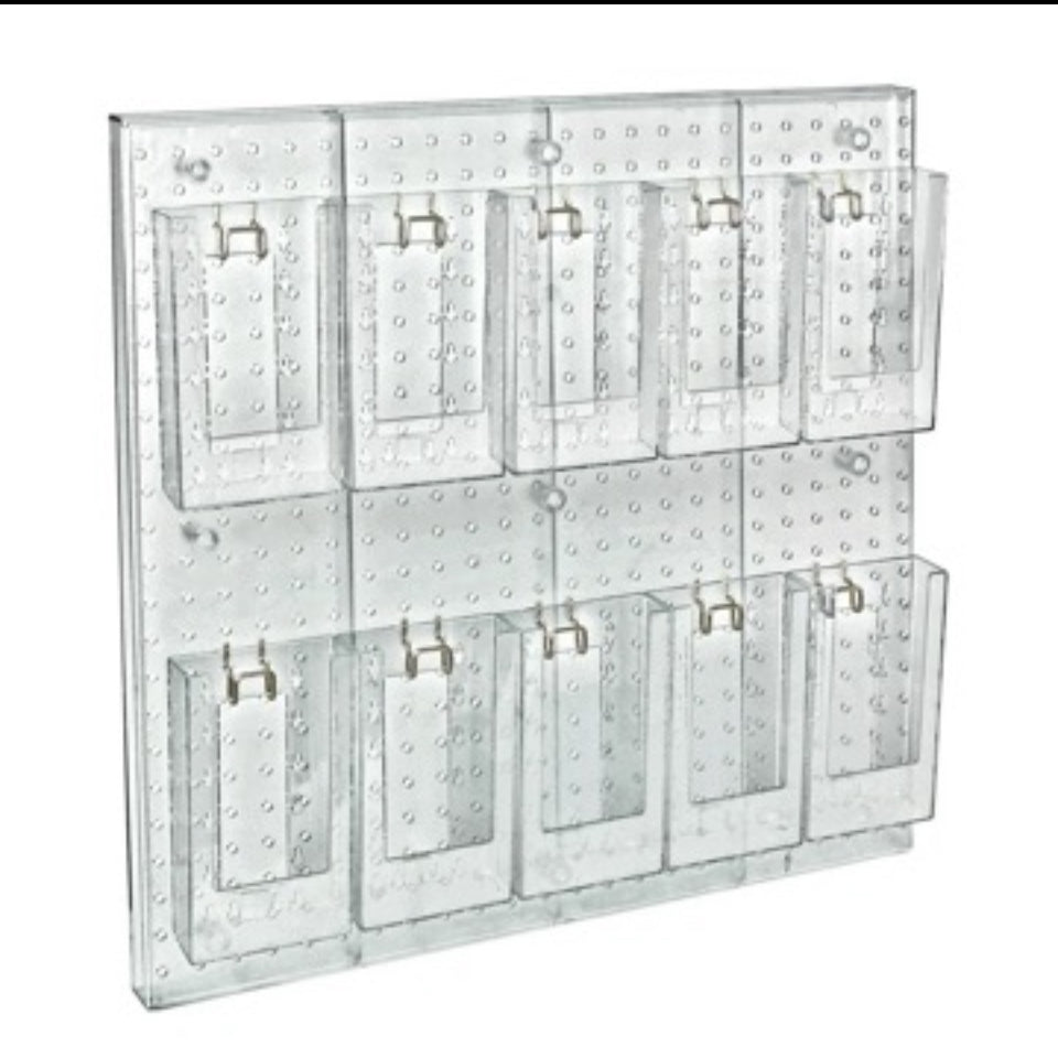 Open Box New Azar Displays - 700680 - 10 Pocket Trifold Size Pegboard Wall Brochure Holder, Clear