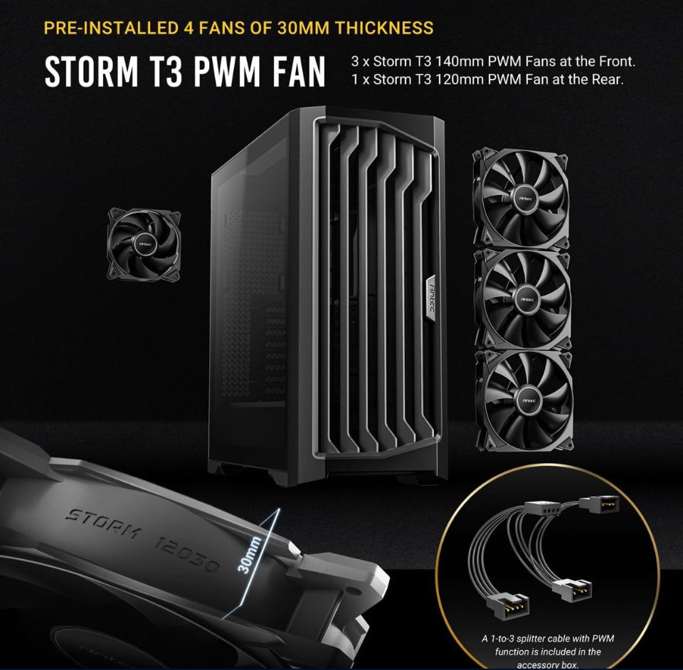 Antec Performance 1 FT, Full Tower, RTX40 Fully Compatible, Temp Display, 4 x Storm T3 PWM Fans, Type-C, Dual TG Side Panels, Removable Top Bracket, High Airflow Mesh Front Panel, E-ATX PC Gaming Case