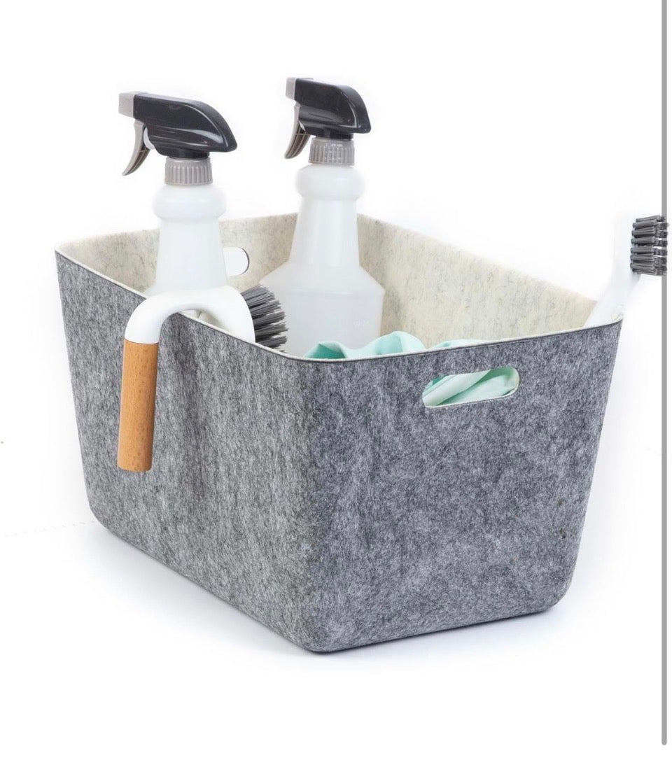 Three by Three Seattle reSTAK Medium Tall Storage Bin – Made from 100% Post-Consumer Recycled PET, Charcoal/Cream Felt Design for Stylish Organization