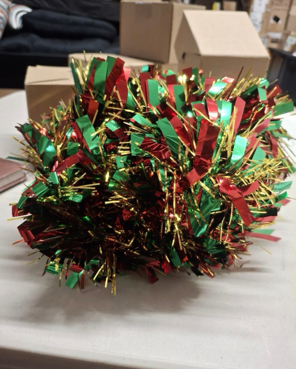Open Box Wowscan 50Ft Christmas Red Green and Gold Tinsel Garland Metallic Twist Shiny