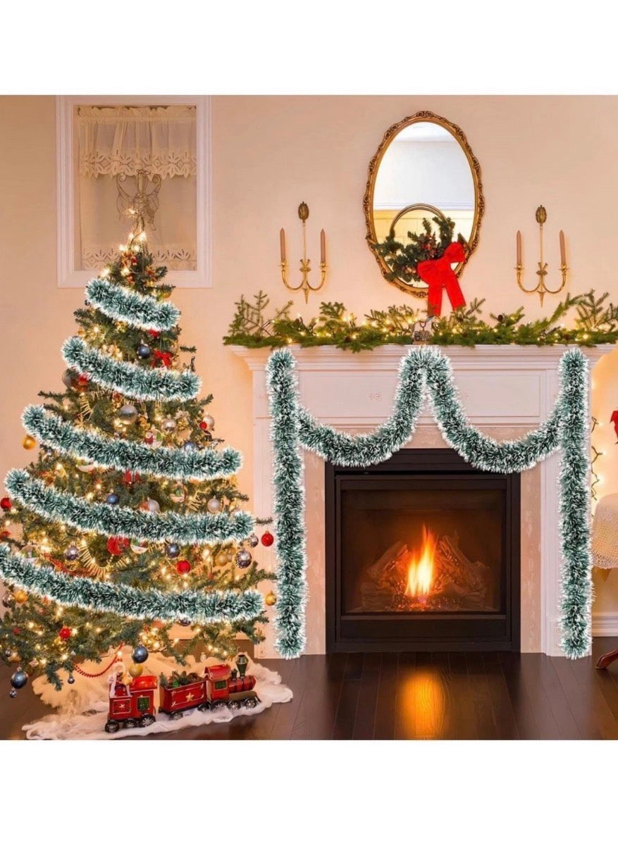 Open Box New 50Ft Christmas Tinsel Garland Dark Green Xmas Tree Decorations Metallic