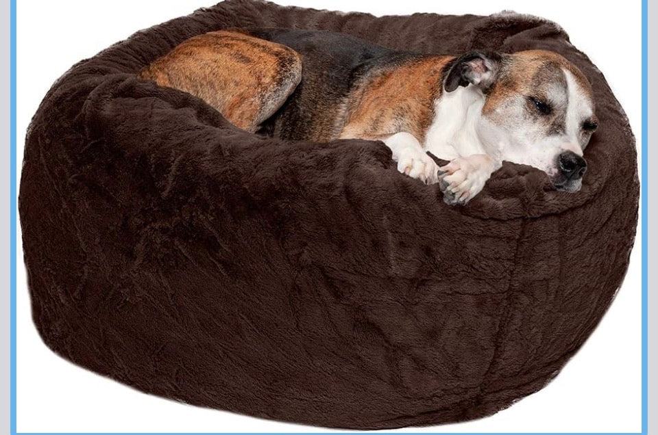 Furhaven Soft & Cozy Dog Bed large espresso plush faux fur removable cover washable liner