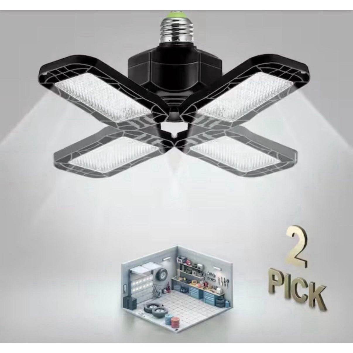 YANSUN 12 in. ultra-bright 8000LM 6000K garage light with 4 adjustable black LED heads