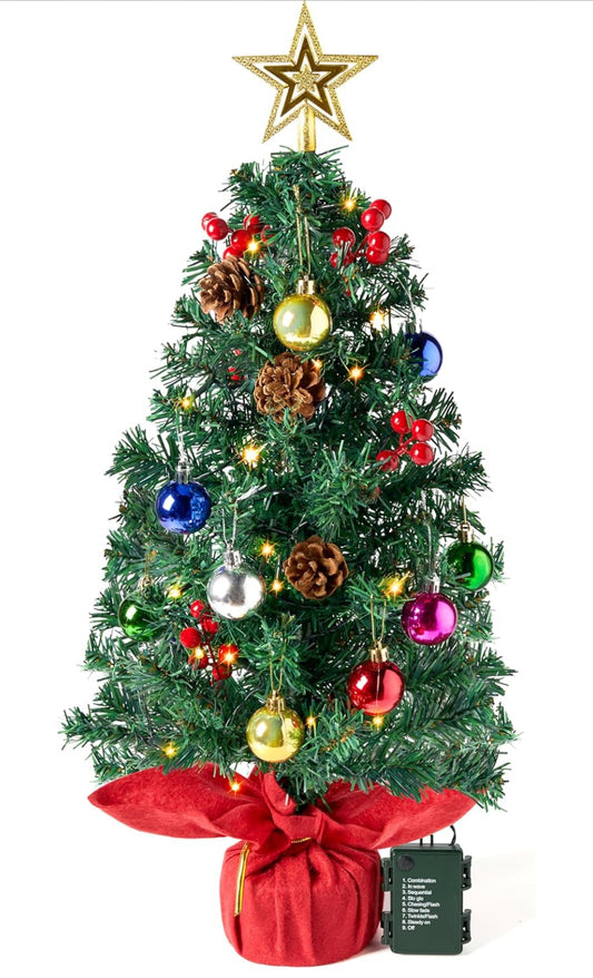 Open Box New "Joiedomi 24""/ 2FT Prelit Tabletop Christmas Tree with Warm Lights, Holly Berries, Pine Cones for Best Holiday Season Decorations Christ