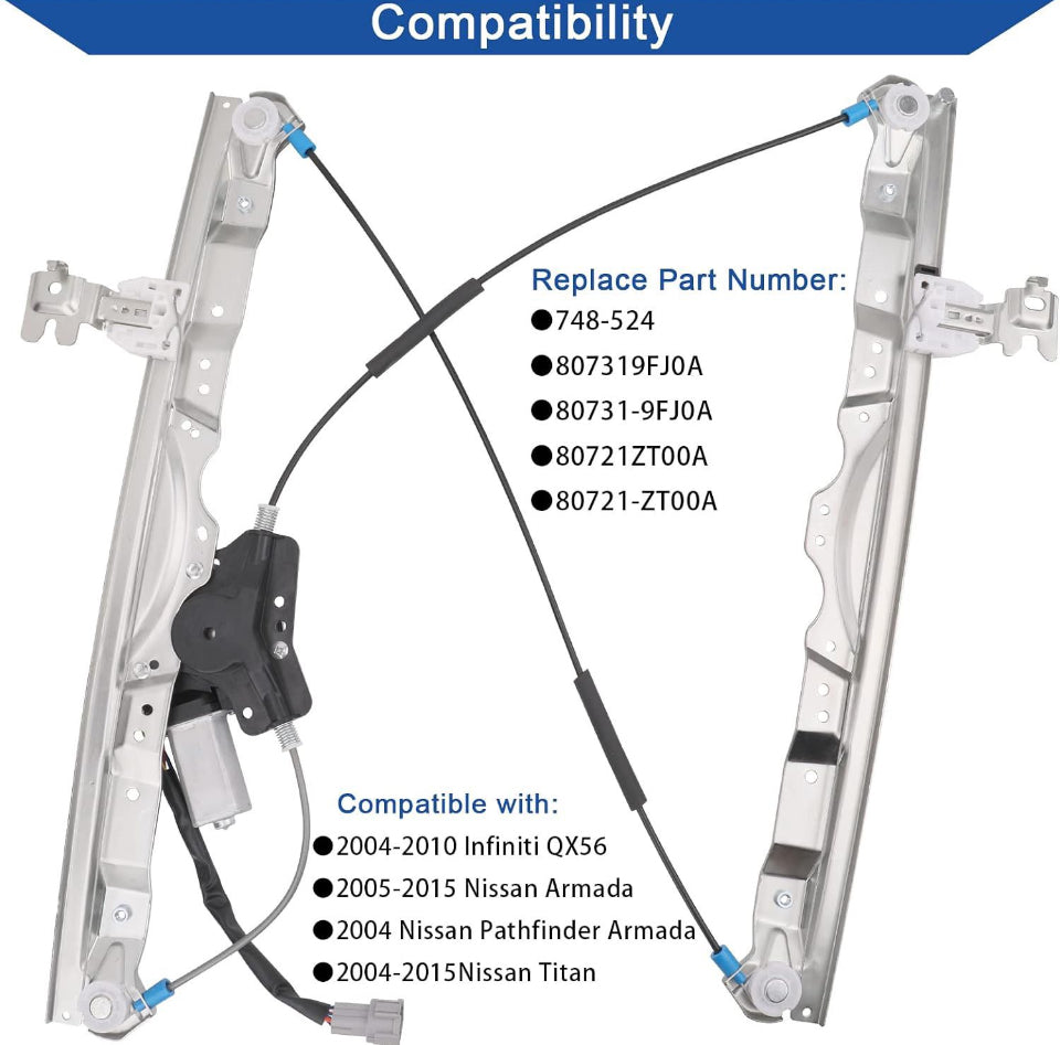Obaee 748-524 Front Left Driver Side Power Window Lift Regulator with Motor 6 Pins Compatible with Nissan Pathfinder Armada 2004/ Armada 2005-2013/ - Selzalot