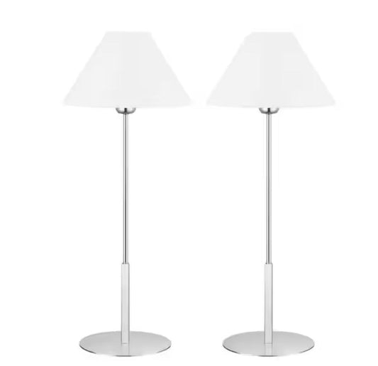 Ashburn 31 in. nickel table lamp with white linen fabric shade set of 2