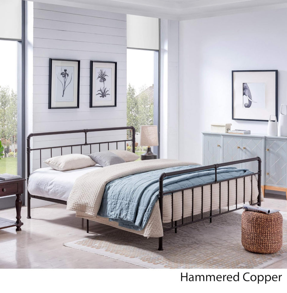 Christopher Knight Home Sally King-Size Iron Bed Frame, Minimal, Industrial, Hammered Copper