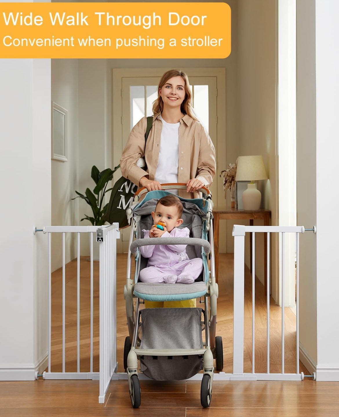 Baby Gate Extra Wide 29.5-51.5" Pressure Mounted Dog Gate with Walk Through Door - Selzalot
