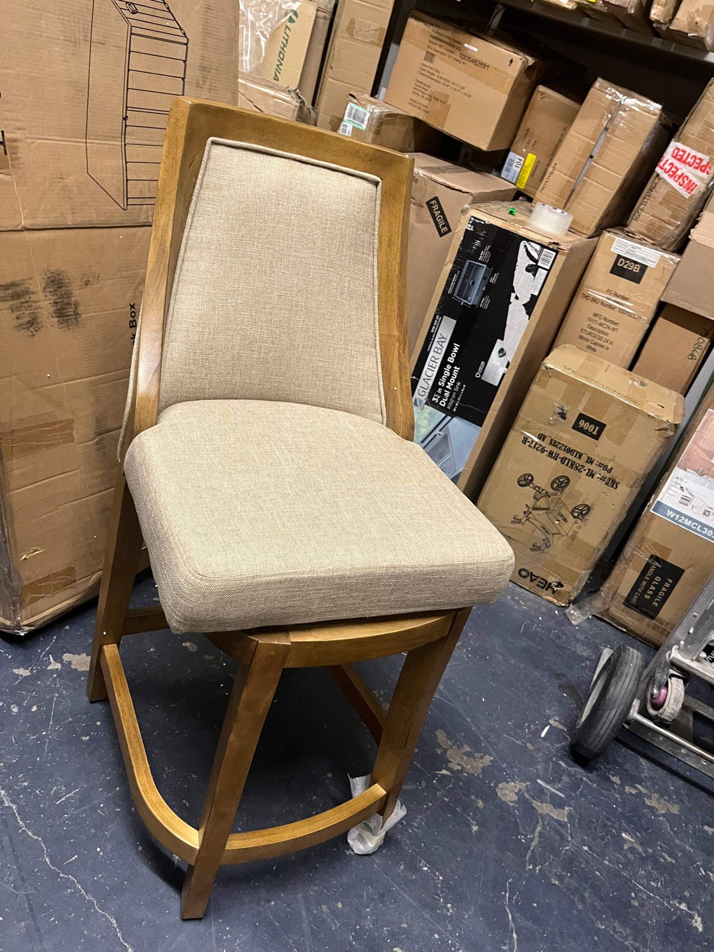 Ellie Counter Height Barstool with Back Brown - Alaterre Furniture: Upholstered Swivel, Rubberwood Frame