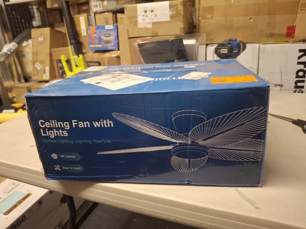 OPEN BOX NEW Surtime Palm Leaf Ceiling Fans with Lights-42 Tropical Ceiling Fan with Light and Remote/APP Control,Flush Mount