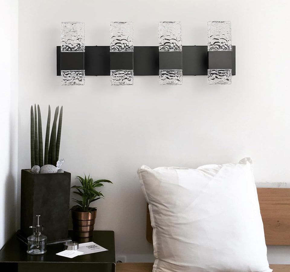 Open Box Epinl Black Bathroom Vanity Light Fixtures Bathroom Light Fixtures Over Mirror 4-Light 4000K LED Crystal Wall Sconces Modern 40W Brushed Hard
