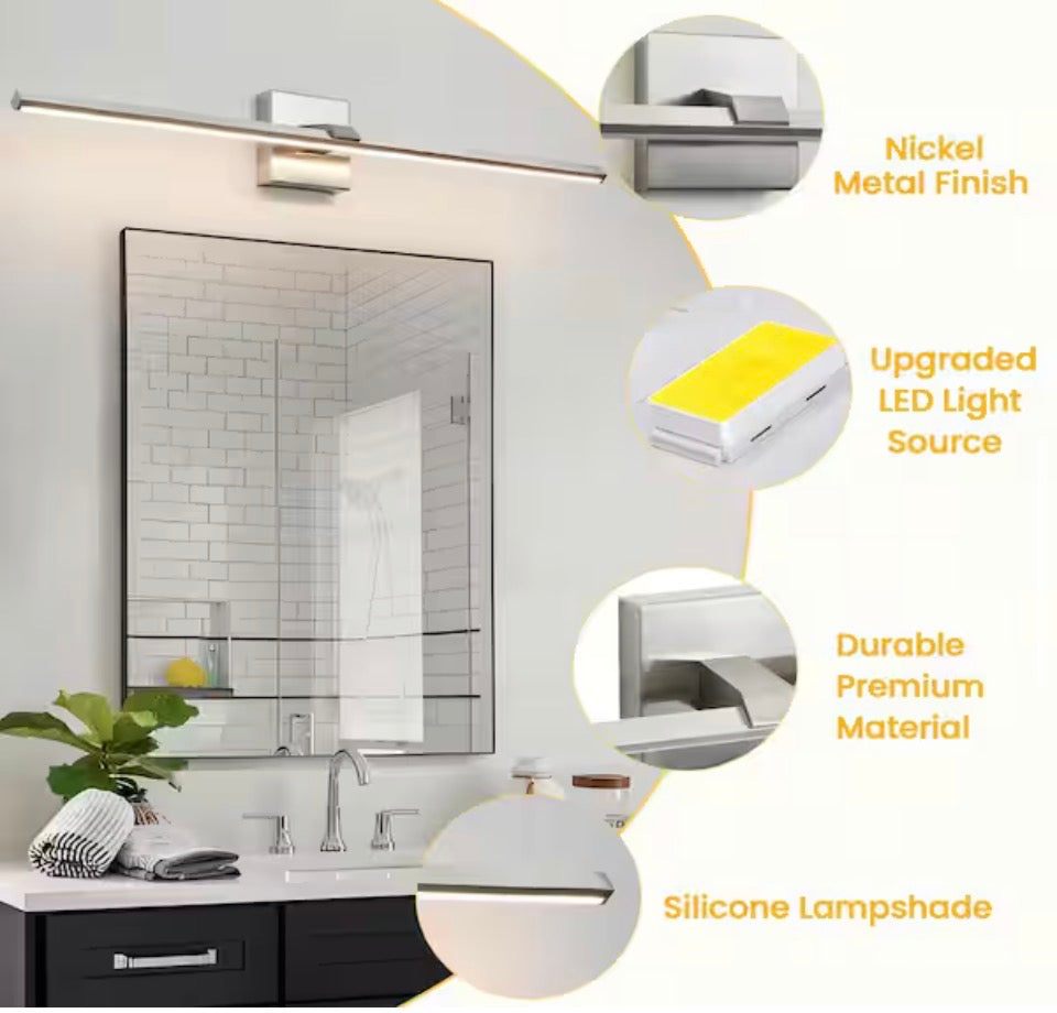 Kaisite 32 in. 1-Light Brushed Nickel LED Vanity Light Bar Wall Sconce Bathroom Light Fixture Over Mirror with 3500K Warm Light