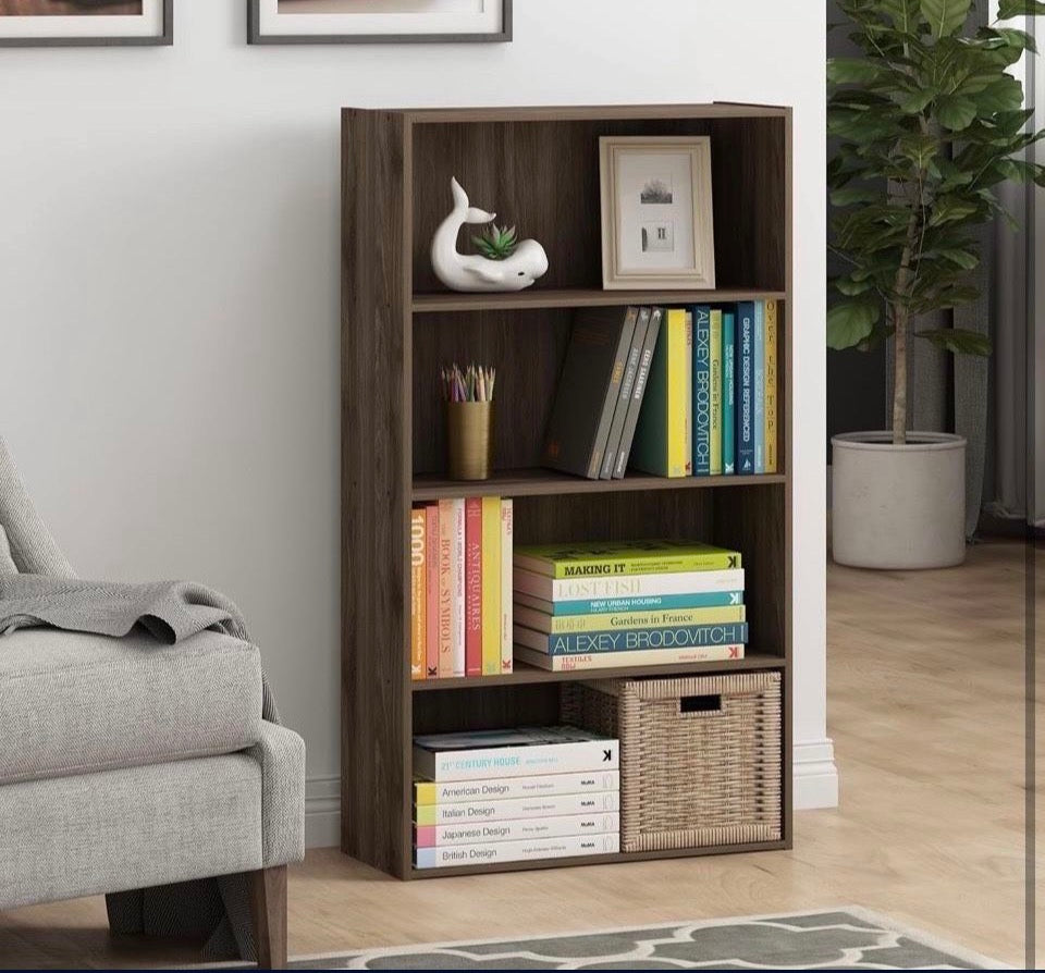 Open Box Furinno Pasir 4-Tier Open Shelf, Columbia Walnut