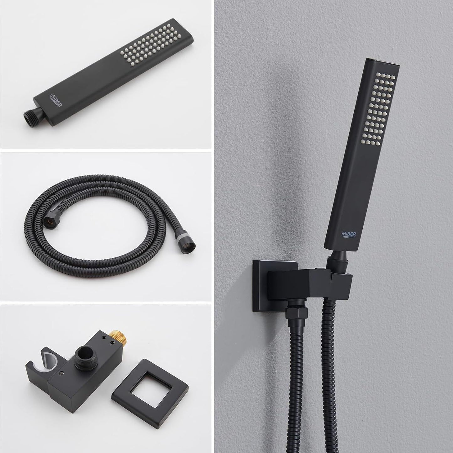 TRUSTMI Thermostatic Shower System Set Matte Black, 3-Way Push Button Diverter Brass Wall Mount Ceiling Shower Faucet Complete with16 Inch 2 Modes Wat - Selzalot