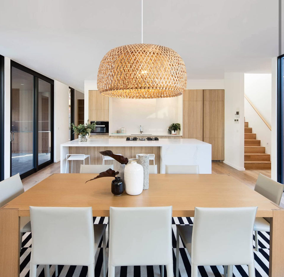Open Box Ai HaoLe Bamboo Pendant Light 1 Light for Kitchen- 17.7 in HandWoven Natural Rattan Pendant Lights Bamboo Lamp Hanging Chandelier Rattan Hanging Lights Fixture for Kitchen Island Living Room Bedroom (17.7 in)