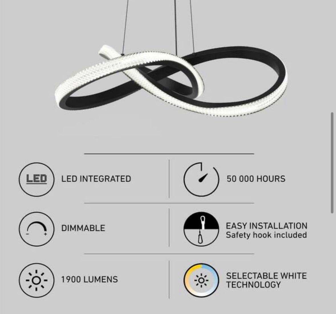 Artika Morgan 30-Watt 1 Light Black Modern 5 CCT Integrated LED Pendant Light Fixture for Dining Room or Kitchen