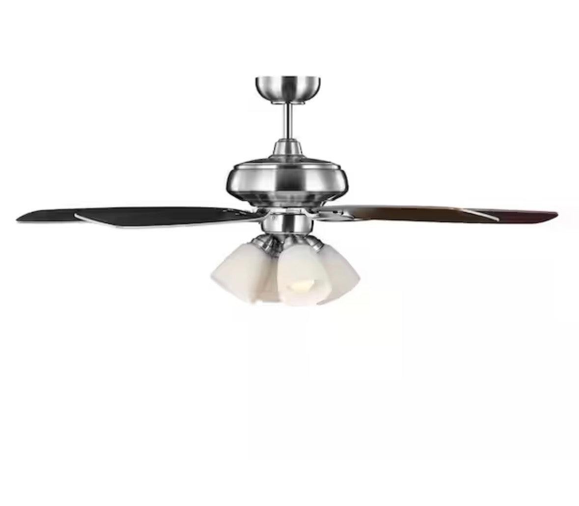 Hampton Bay
Hollis 52 in. Indoor LED Brushed Nickel Dry Rated Ceiling Fan with 5 Reversible Blades, Light Kit and Remote Control