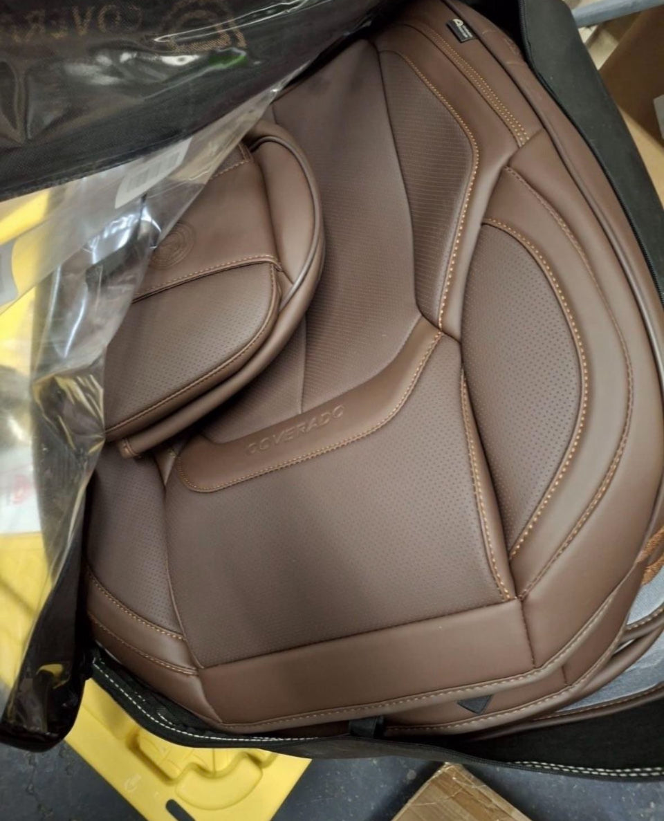 Open Box Coverado Front and Back Seat Covers 5 Pieces, Waterproof Nappa Leather Auto Seat Protectors Full Set with Head Pillow, Universal Car Accessor