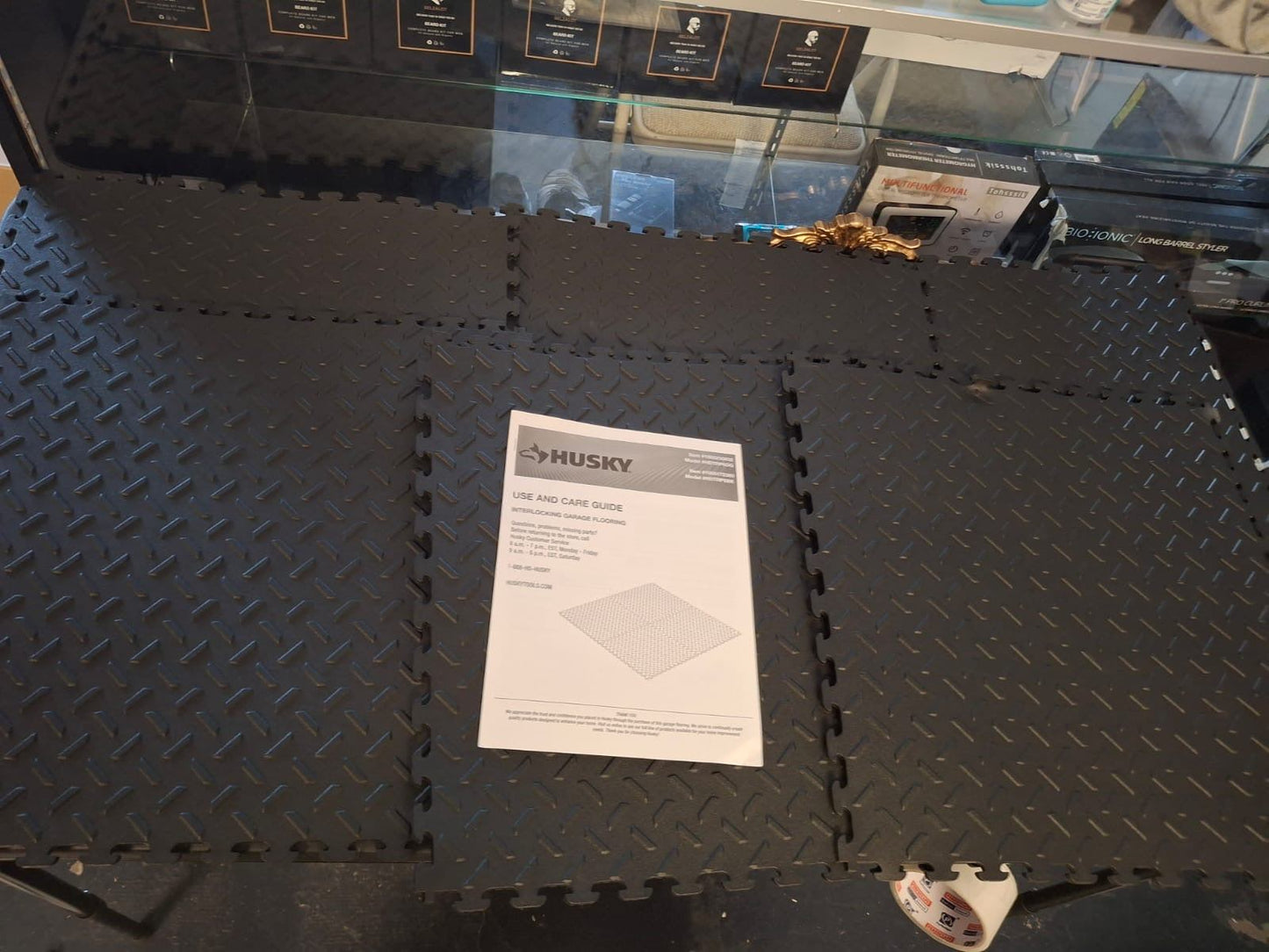 Open Box Husky 18.4 in. x 18.4 in. Black PVC Garage Flooring Tile (6-Pack