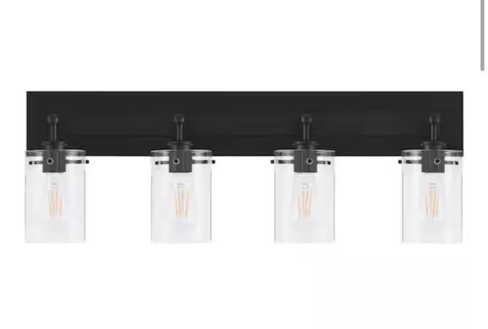 Hampton Bay  Regan 29.25 in. 4-Light Matte Black Bathroom Vanity Light with Clear Glass Shades