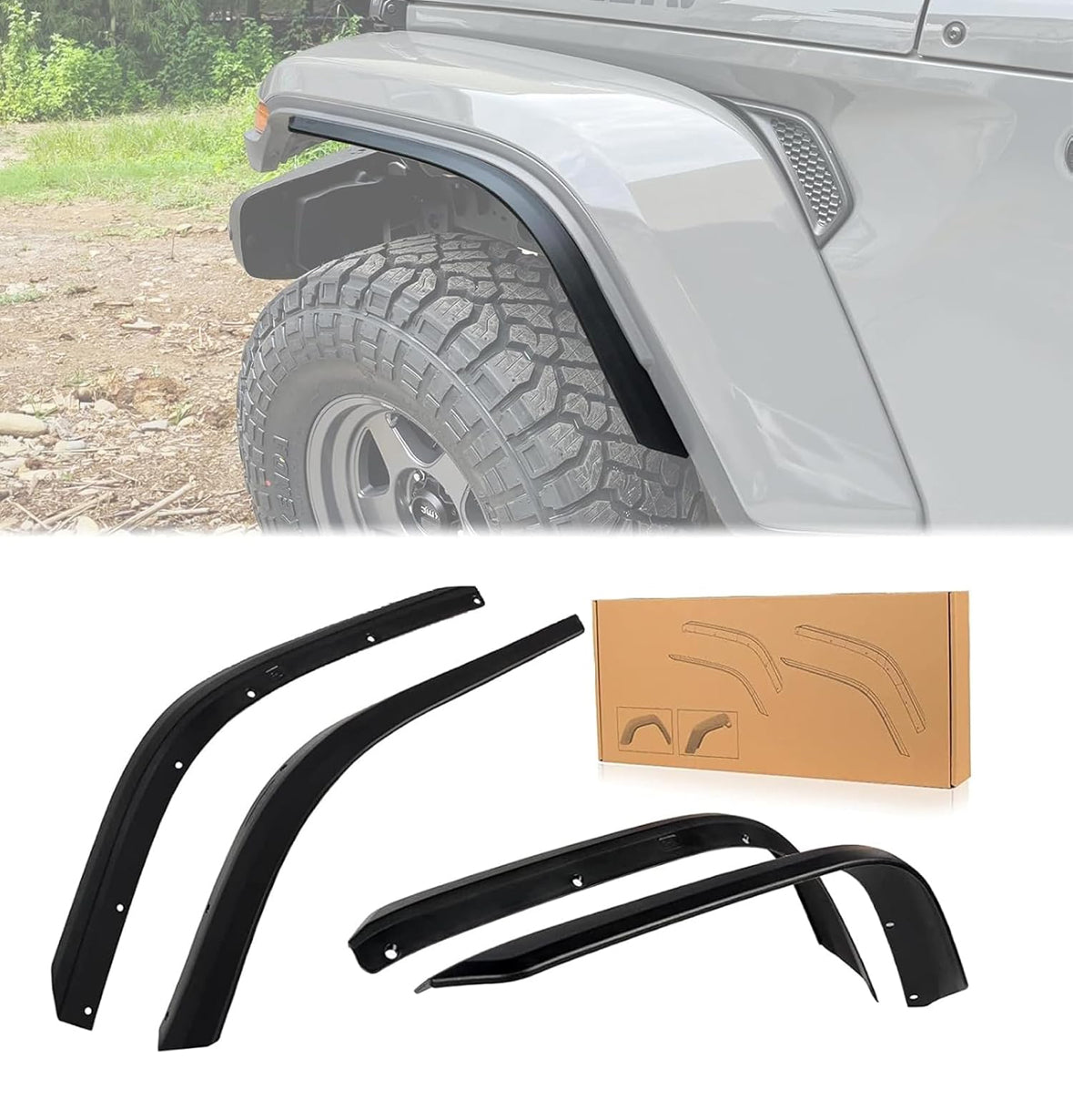 Maiker Off Road fender flares for 2020-2023 Jeep Wrangler Gladiator JT, durable ABS material.