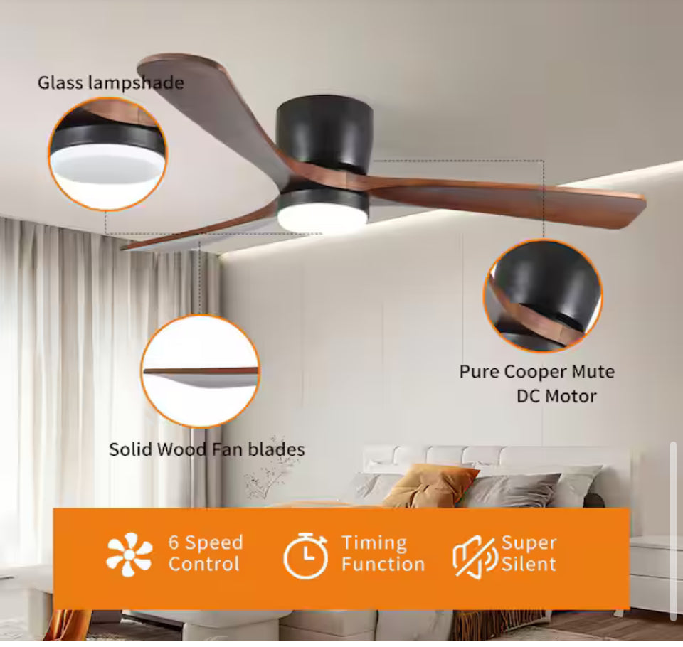Open Box Sunpez 42 in. Indoor/Outdoor Black Modern Flush Mount LED Ceiling Fan with App, Wall and Remote Control Included