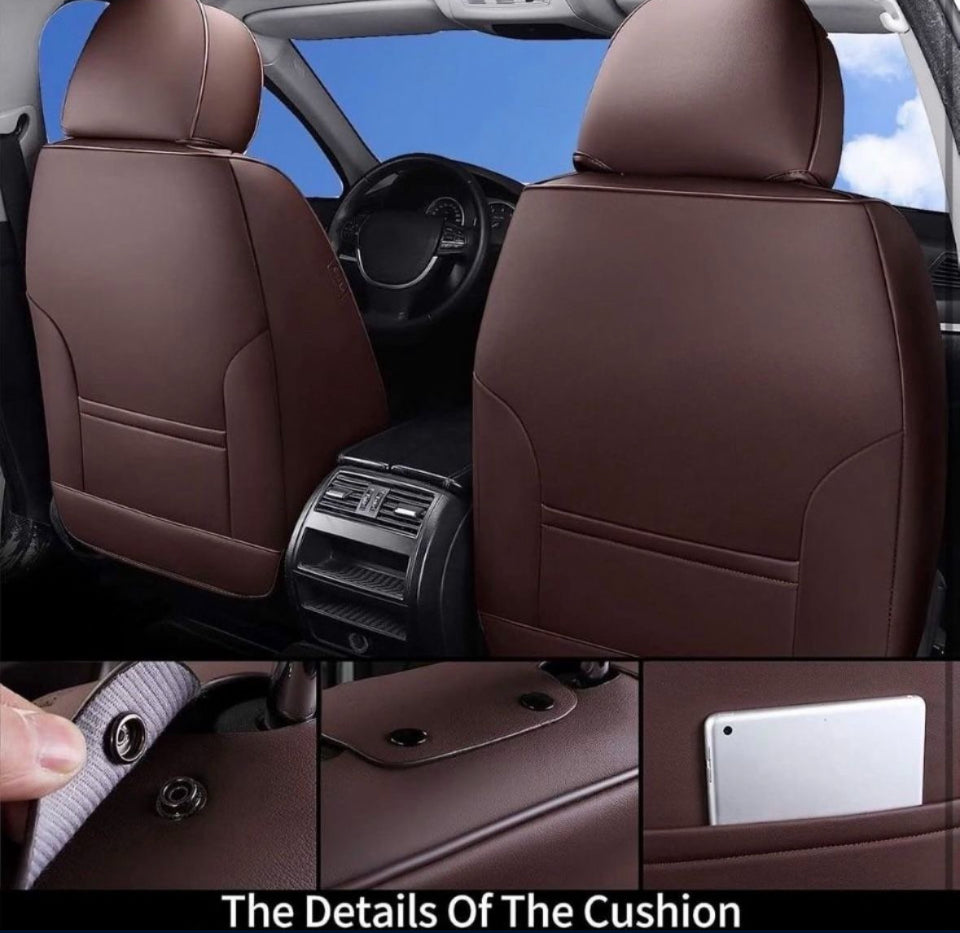 Open Box Coverado Front and Back Seat Covers 5 Pieces, Waterproof Nappa Leather Auto Seat Protectors Full Set with Head Pillow, Universal Car Accessor