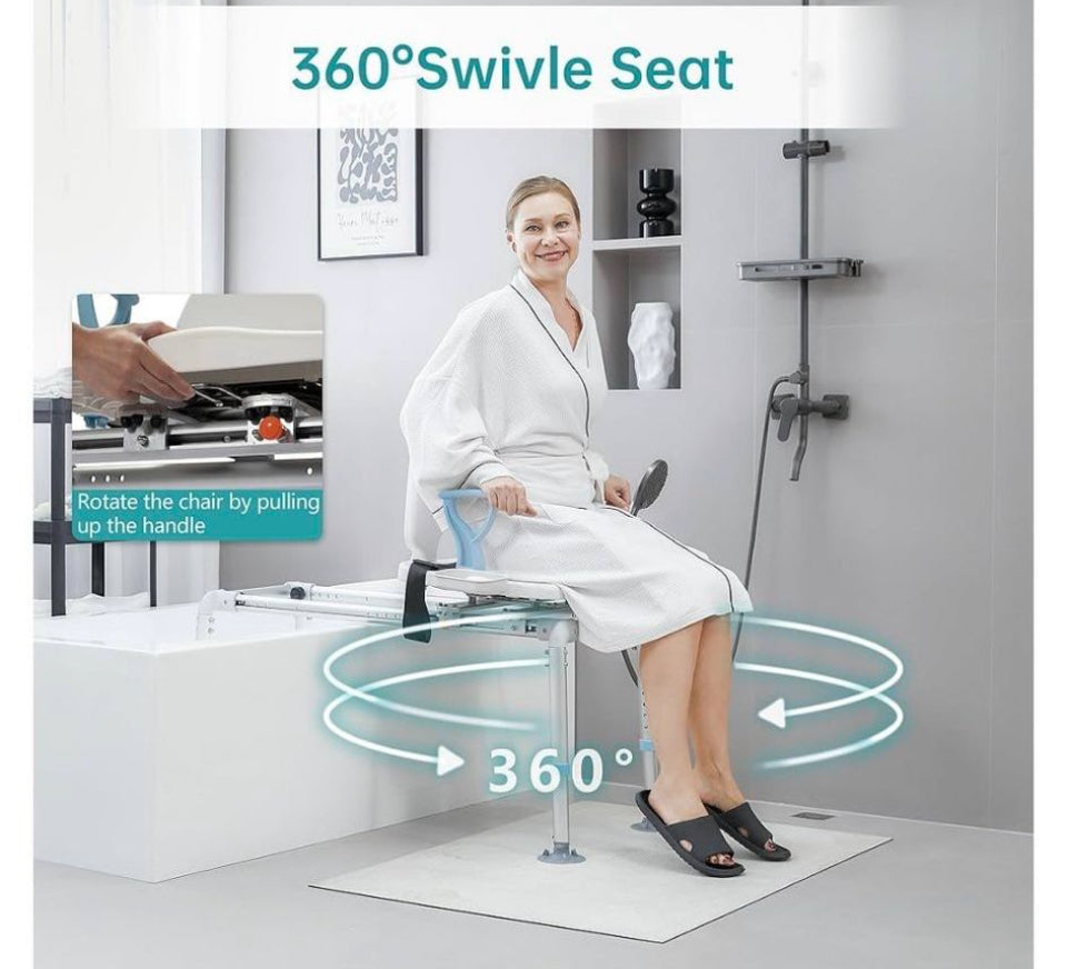 Open Box ELENKER Heavy Duty Sliding Shower Chair with Swivel Seat, Rotating Sliding Bathtub Transfer Bench and Bath Safety Seat with Non-Slip Suction
