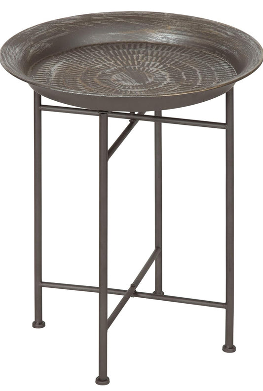 Open Box Kate and Laurel Mahdavi Hammered Metal Tray End Table, Pewter, 16.5 inch Diameter