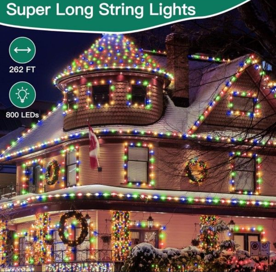 Brand New shineshine 262FT 800LED Outdoor Christmas Lights, Christmas Tree Lights with 8 Modes Remote & Timer, Christmas String Lights for Wedding Xma
