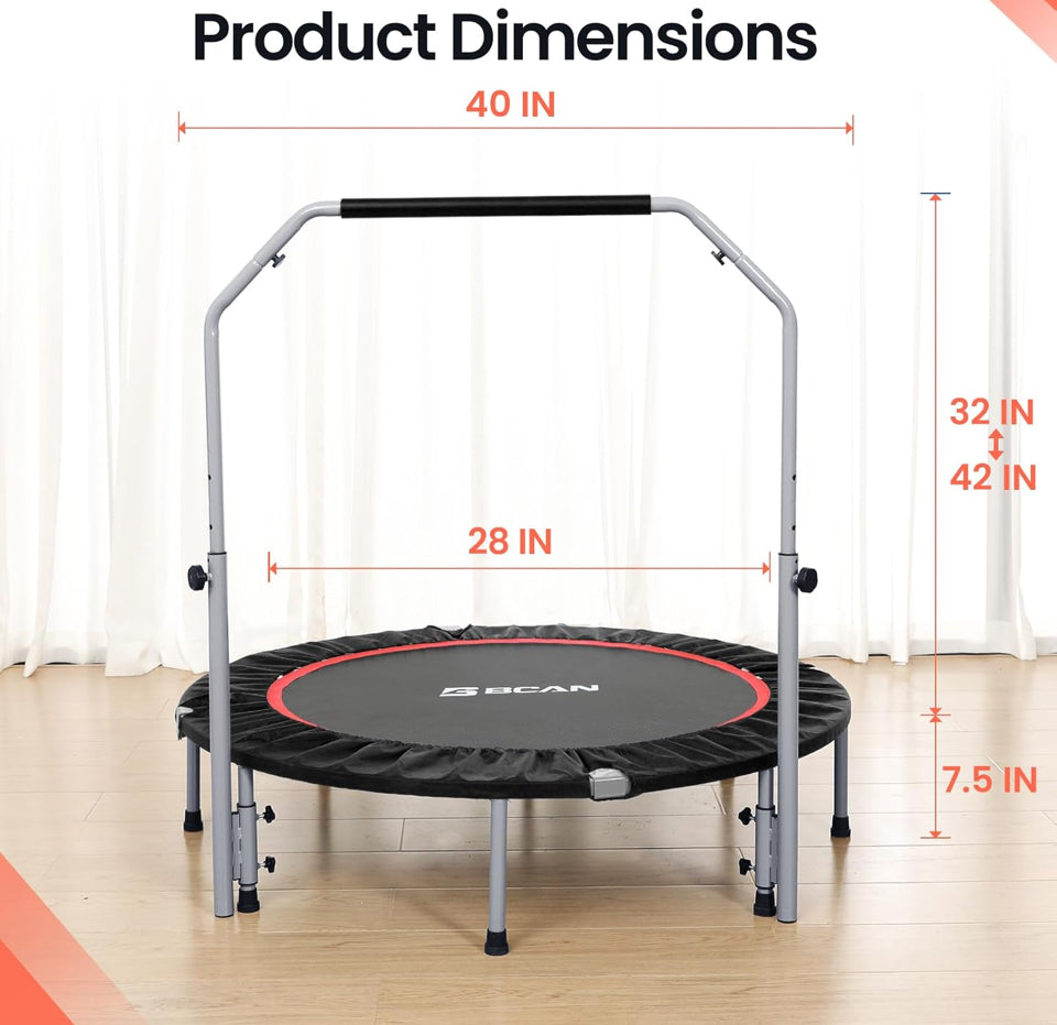 Open Box BCAN 40/48" Foldable Mini Trampoline Max Load 330lbs/440lbs, Fitness Rebounder with Adjustable Foam Handle, Exercise Trampoline for Adults In