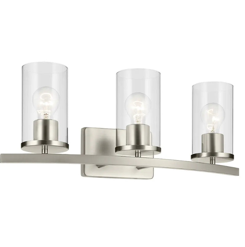Open Box "KICHLER Crosby 23"" 3-Light Vanity Light with Clear Glass in Brushed Nickel, for Bathroom, Powder Room, (23"" x 8.75""), 45497NICLR"