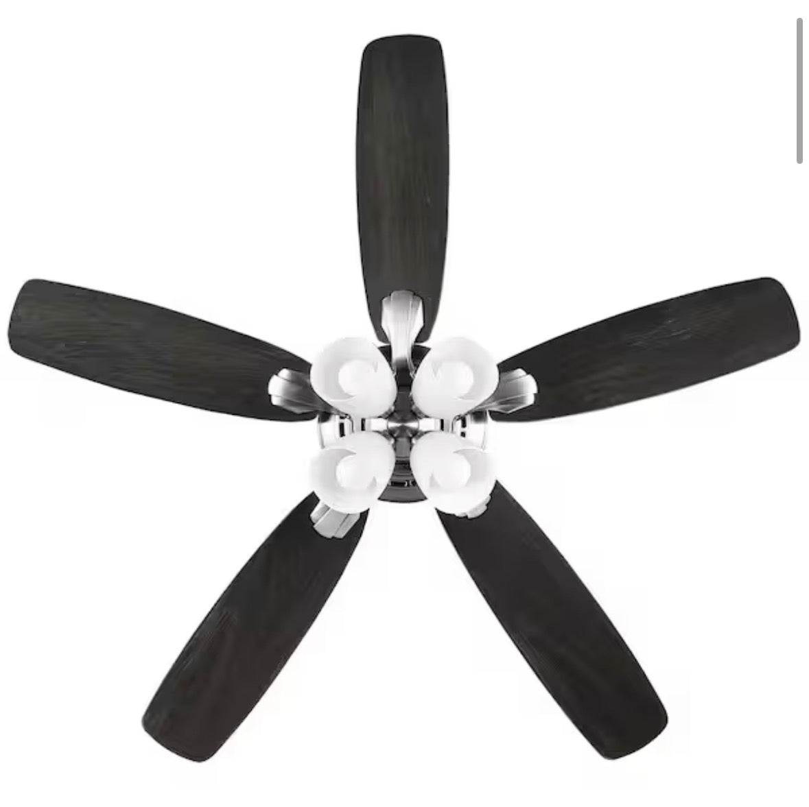 Hampton Bay
Hollis 52 in. Indoor LED Brushed Nickel Dry Rated Ceiling Fan with 5 Reversible Blades, Light Kit and Remote Control
