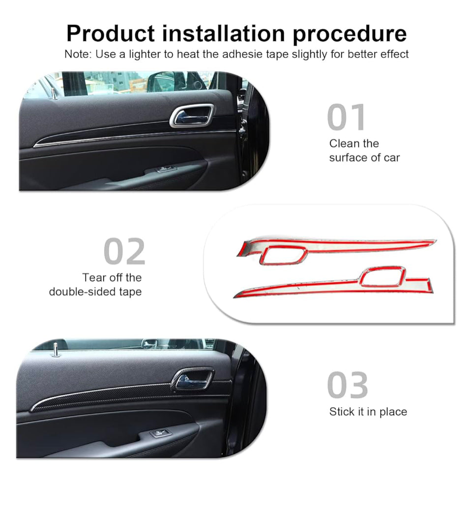 Open Box CheroCar for Jeep Grand Cherokee Dashboard Panel Trim & Door Handle Cover Kits Interior Accessories for 2011-2020 Jeep Grand Cherokee, Carbon