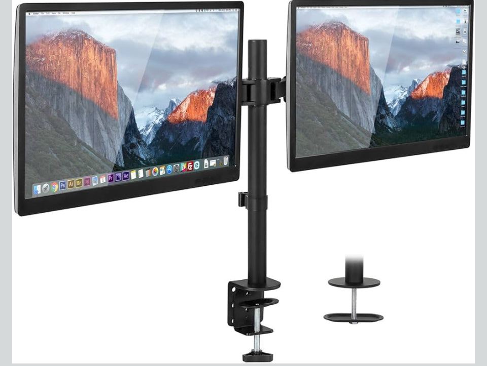 Open Box Mount-It! Dual Monitor Mount Double Monitor Desk Stand | Two Heavy Duty Full Motion Adjustable Arms Fit 2 Computer Screens 17 19 20 21 22 24