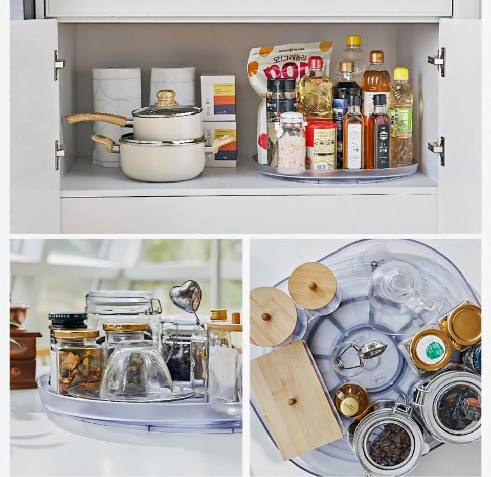 Realife Lazy Susan Turntable for Refrigerator, Slide and 360° Rotate Rectangle Turntable Organizer, Square Turntable Organizer for Fridge Cabinet - Selzalot