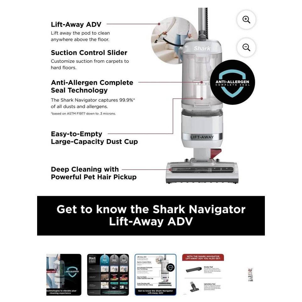 Shark Navigator Lift-Away ADV Upright Vacuum, Pet Friendly, Bristle Brushroll, LA300 White