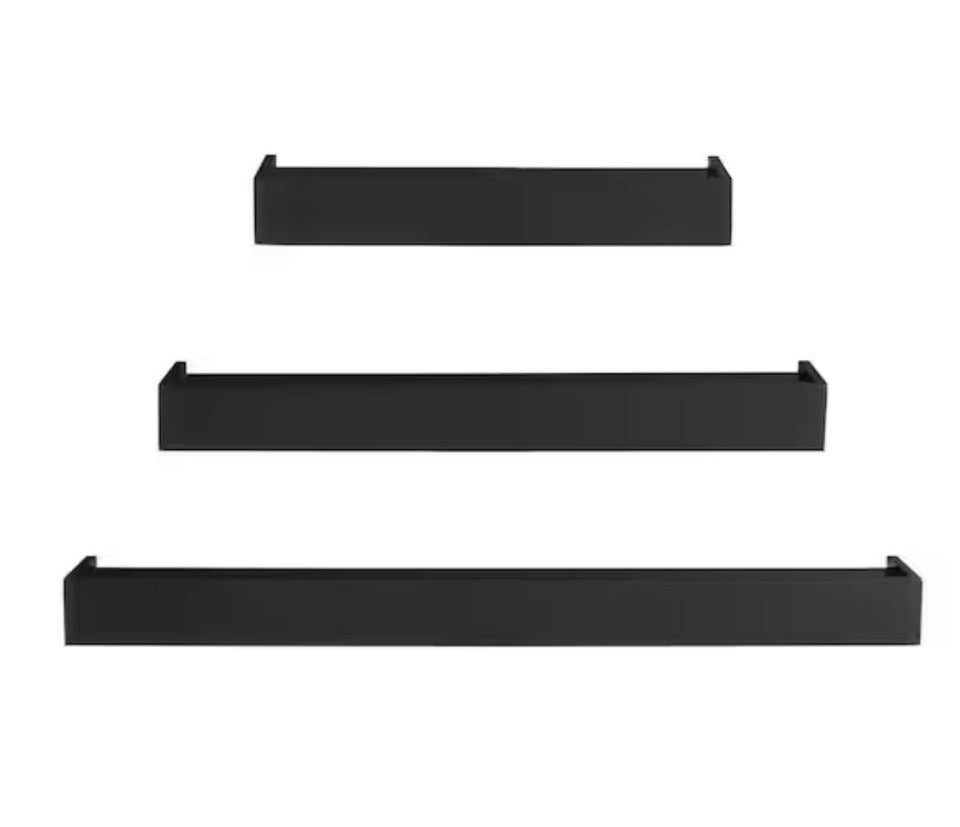 OPEN BOX NEW StyleWell Modern Black Wood Floating Wall Shelf (Set of 3) (36" W x 3" H x 6" D)