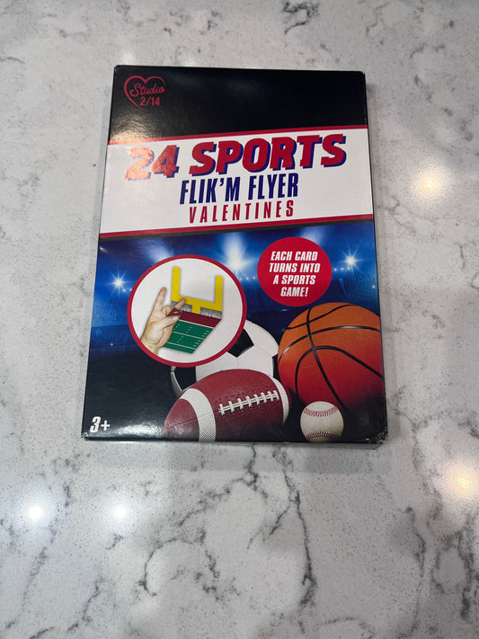 Studio 2/14 Sports Flik'm Flyers Valentine cards with sports theme and 24 multi-colored pieces
