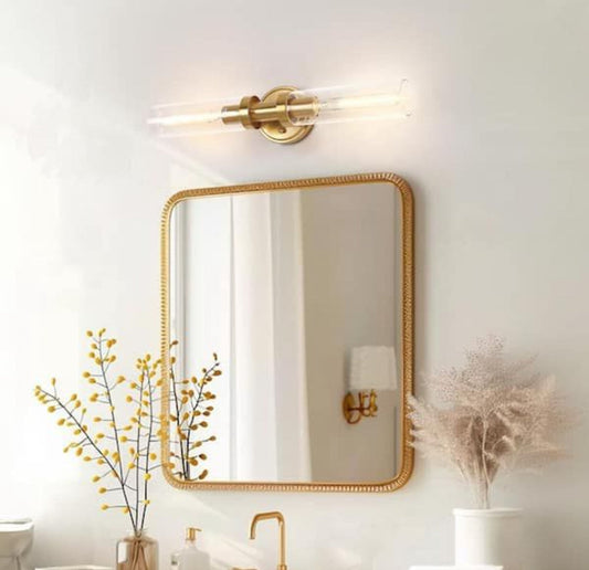 YANSUN 18 in. 2-light gold bathroom sconce with clear glass, modern vanity wall light fixture above mirror